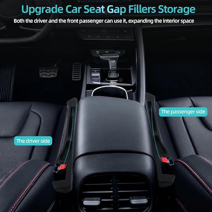 Clapery 2025 Car Seat Gap Filler with 2 Storage Areas, 2 Pack Multi-Function Car Side Seat Gap Filler for Prevent Items Falling, 3in1 Gap Stopper Universal Fit Car SUV Truck(Black)