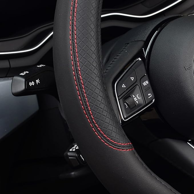 LABBYWAY Steering Wheel Cover, Universal Fit 15 Inch Microfiber Leather Car Wheel Protector, Anti-Slip, Black