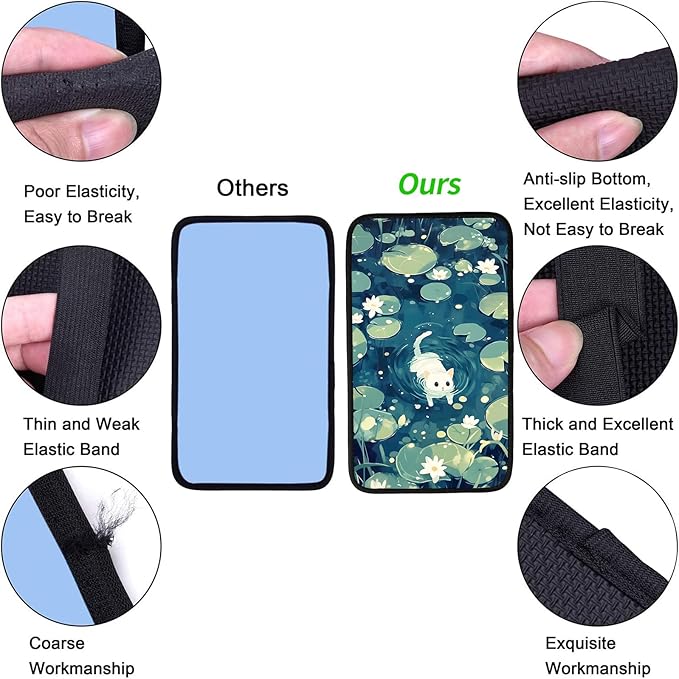 JANENFNA Car Armrest Cover Pads Universal Fashion Cute Auto Center Console Armrest Cover Pad with 2PCS Car Coasters Soft Waterproof Car Armrest Seat Protector for Women,White Cat in Water