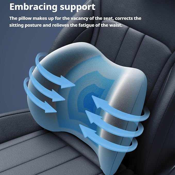 Car Headrest & Lumbar Support Cushion, Ergonomic Car Seat Headrest & Lumbar Cushion with Adjustable Strap for Neck Back Pain Relief, Memory Foam & Breathable Car Head Lumbar Rest Set (Coffee)