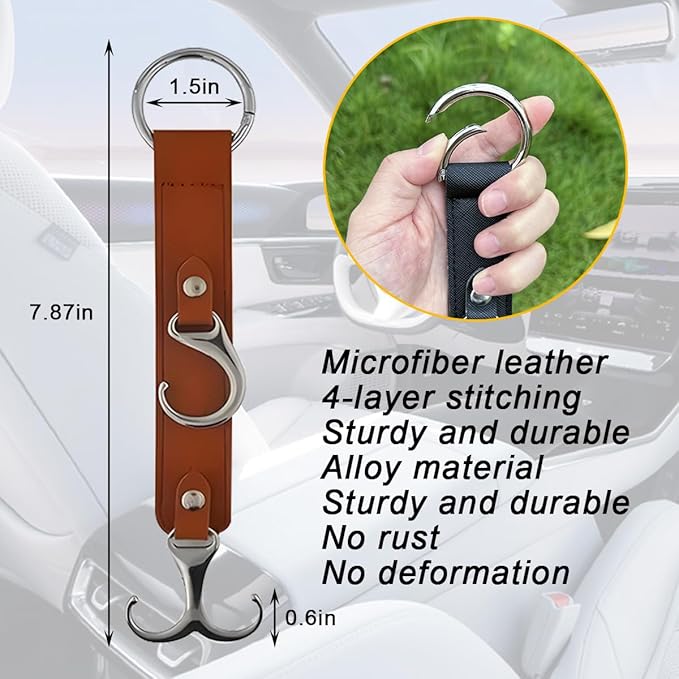 Car Seat Headrest Hook, 2PCS 3 in 1 Leather Vehicle Seat Back Hanger Holder for Grocery Purse Cloth Handbag, Automotive Backseat Storage Organizer, Universal for Truck SUV Sedan (Brown)
