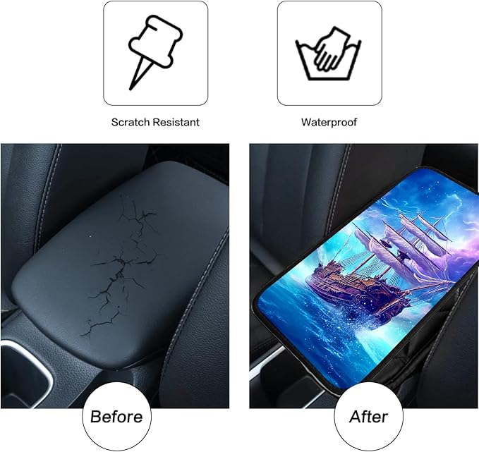 JANENFNA Car Armrest Cover Pads Universal Fashion Cute Auto Center Console Armrest Cover Pad with 2PCS Car Coasters Soft Waterproof Car Armrest Seat Protector for Women,Purple Ship