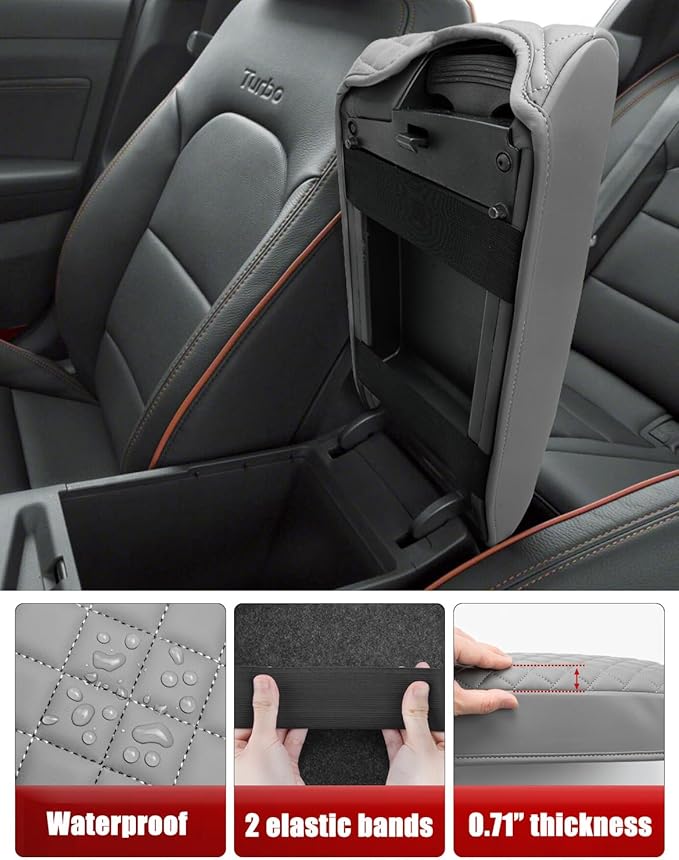 KBH Center Console Armrest Cover for Hyundai Sonata 2015 2016 2017 2018 2019, Middle Console Lid Protective Covering, PU Leather Interior Accessories, Gray