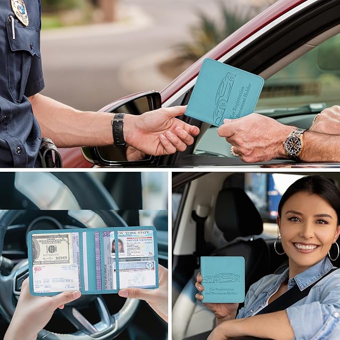 Registration and Insurance Card Holder, Vehicle Glove Box Car Organizer with Magnetic Closure, Interior Car Accessories for Documents, Cards, License Storage, 1-Pack Blue