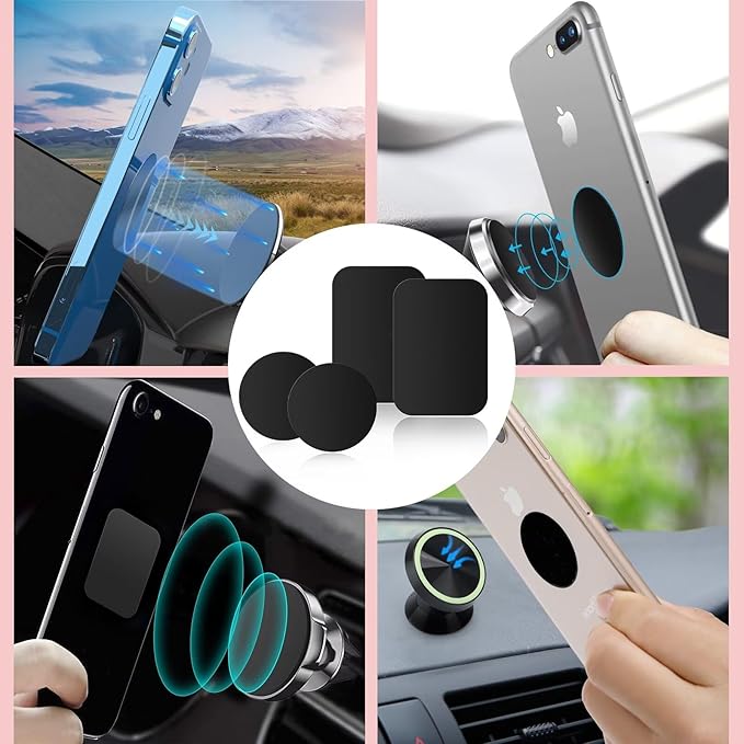 Adhesive Thin Metal Plates(Compatible with Magnetic Mounts),16PCS Metal Plates for Phone Case,(8 Rectangle and 8 Round) S-07N(Black)