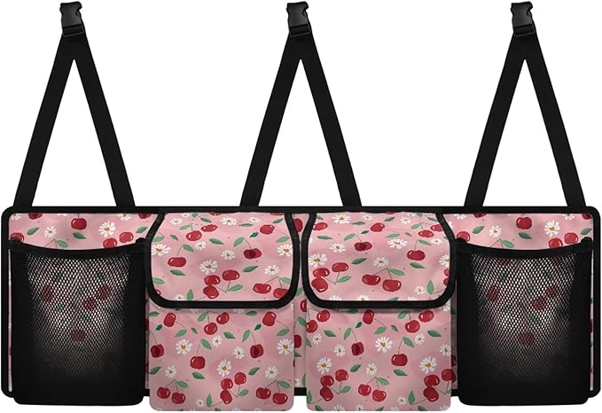 CLOHOMIN Cherry Auto Truck Organizer Daisy Cargo Organizer for Car Pink Car Rear Seat Hanging Storage Bag with 4 Pockets Large Capacity Car Storage Accessories