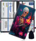 Car Document Holder with Magnetic Shut, Car Registration and Insurance Card Holder, Vehicle Glove Box Organizer Documents, Driver License, Auto Paperwork Organizer Wallet, Skeleton Holding Lotus