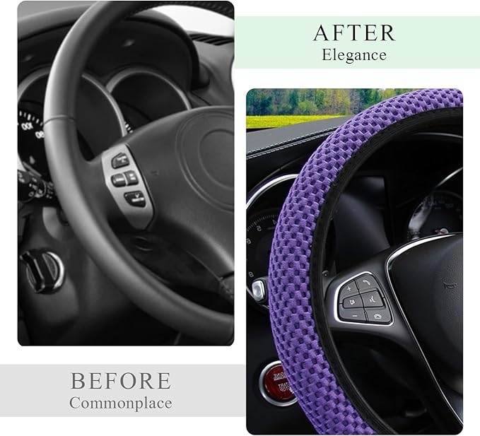 Elastic Steering Wheel Cover, 15"×15" Comfy Breathable Stretch Steering Wheel Protector, Ice-Silk Cloth Polyester Steering Wheel Cover for Men Women, Car Accessories (Purple)