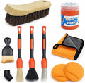9PCS Car Detailing Brush, Horse Hair and Boar Bristle Brush Set with Elbow Adapter, Microfiber Wax Applicator Pads, Drying Towel and Cleaning Gel,Cleaning Kit for Interior Exterior