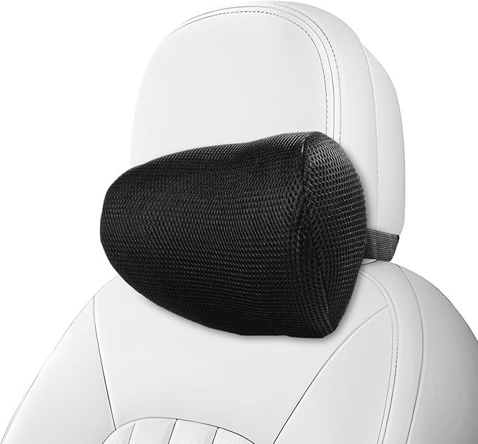 Dijialun Car Neck Pillow, Memory Foam Car Headrest Pillow for Driving with Adjustable Strap, Softness Breathable Removable Mesh Cover, Ergonomic Design for Office Chair, Driving, Black