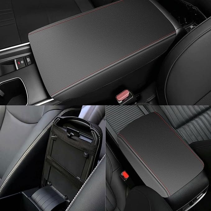 AOMSAZTO Console Covers for 2011 2012 2013 2014 Sonata Armrest Covers for Sonata Black with Red Stiches