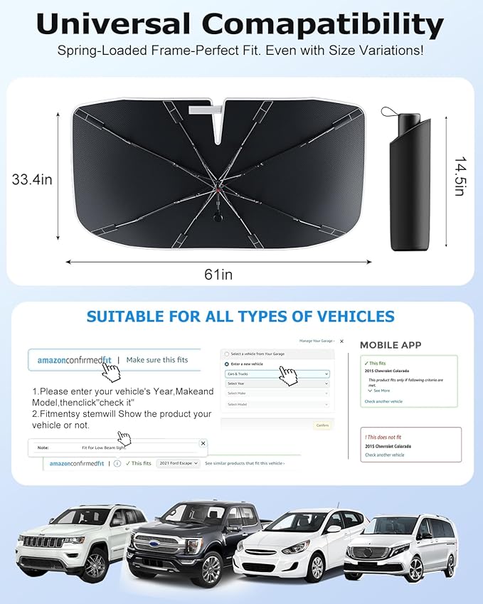 [2025 Upgrade] Doogoocoo Windshield Sun Shade [Ice-Crystal Cooling & 100% UV Block]-UPF50+ Heat Shield | Keep Car Cooler & Protect Interior, Foldable Car Sunshade with Reflective Coating (61"x35")