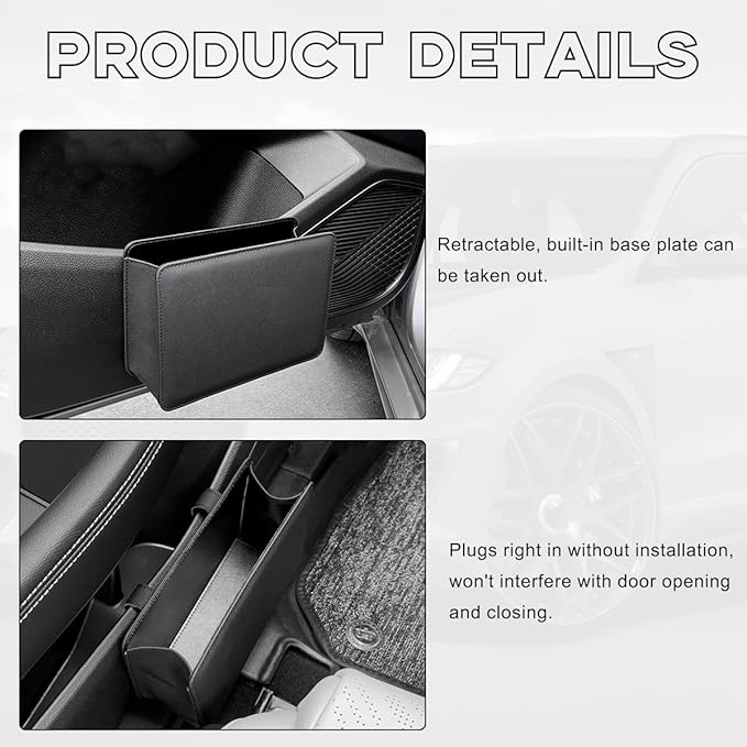 Car Trash Can, Foldable Waterproof Leather Car Garbage Organizer Holder, Automotive Mini Dustbin Container with One Roll Trash Bag, Universal Interior Car Accessories (Beige)