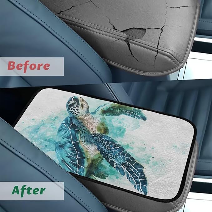 Bulopur Turtle Print Center Console Cover Warmth Armrest Console Cover Flannel Warmth Auto Armrest Console Cover Protect from Pet Claws Thickened Universal Fit for Auto Truck Van SUV
