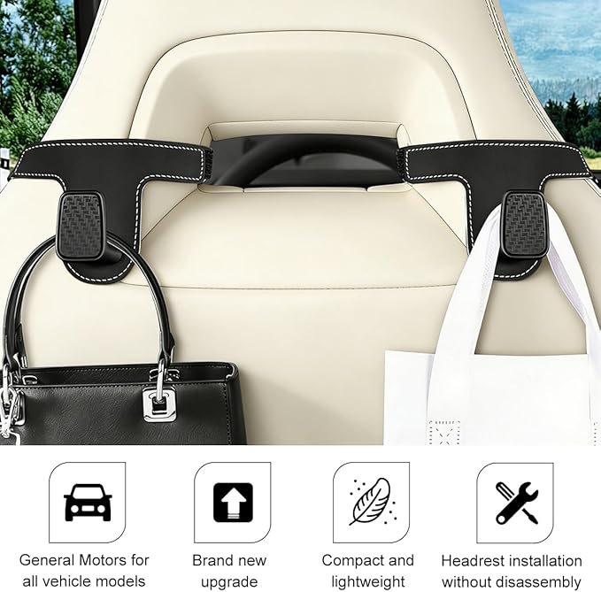 HZEL Car Seat Headrest Hook, 2PCS Vehicle Back Seat Hanger Holder Hook, Multipurpose Automotive Interior Headrest Storage Organizer for Purses Bags Coats, Universal for SUV Caravan Pickup (Black)