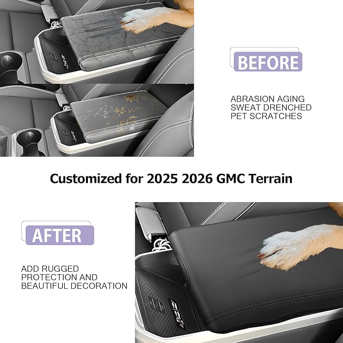 LUWU 2025 2026 Terrain Center Console Cover Compatible with 2025 2026 GMC Terrain Accessories 2025 Terrain GMC Armrest Cover Center Console Pad Armrest Console Cover (Thin Black)