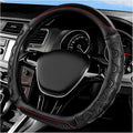 Car Steering Wheel Cover, 15 Inches Leather Comfy Grip Steering Wheel Protector with 3D Honeycomb, Anti-Slip D-Shaped Wheel Wrap Cover for Most Vehicles, Car Accessories (Black)