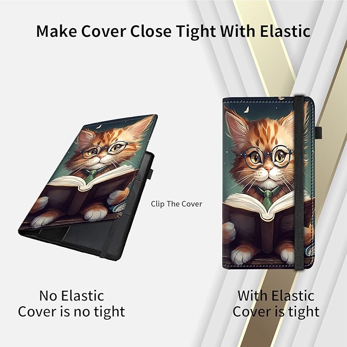 RAUEDWDJS Car Registration and Insurance Holder,Leather Vehicle Glove Box Organizer Wallet Case for Driver's License,ID Key Information Cards-Reading Cat