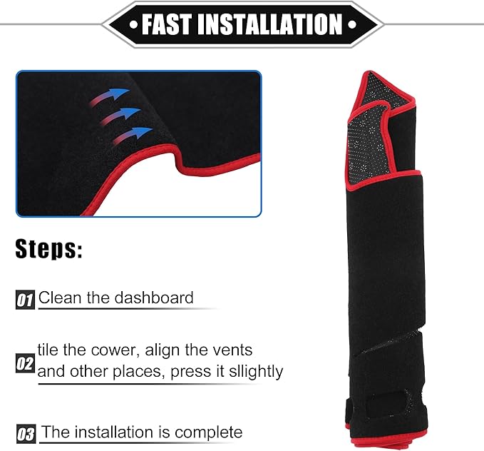 Dashboard Cover Compatible for Toyota Camry 2007-2011, Non-Slip Polyester Black Red Dash Cover Mat Dash Board Protector Cover