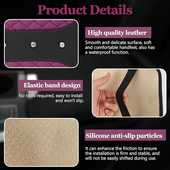 Bling Crown Car Center Console Cover, 12.7"×7.7" Armrest Cover for Cars, Waterproof Leather Arm Rest Box Pad Cushion, Universal Middle Console Cover Protector, Car Accessories (Purple)