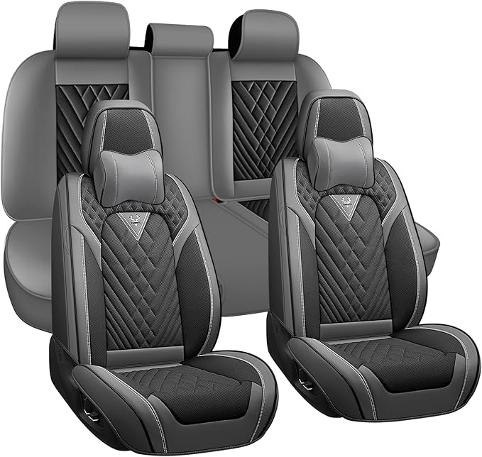 BYXN Car Seat Covers for Jeep Wrangler 2000-2026,Breathable Nappa Leather Car Seat Protector,Full Seat Cover with Pillow Automotive Seat Cushion with Airbag Compatible(5 Seats,Gray-Black)