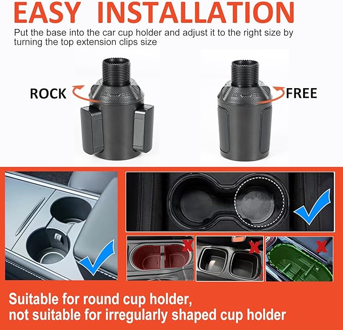 Car Large Cup Holder Expander, 3-in-1 Cupholder Extender with Swivel and Detachable Snack Food Tray Table for Eating, Travel Essentials for Road Trips for Driver. Model B