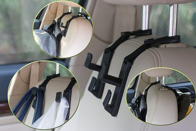 Headrest Hooks for Car, Car Headrest Hooks for Front Back Seat - Handy for Purse, Grocery Bags, Handbag and Backpack(Set of 4)