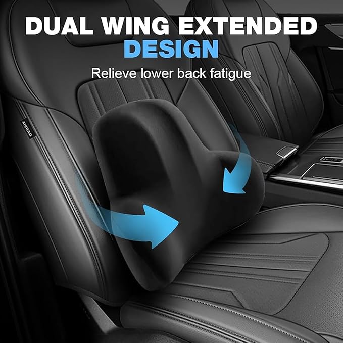 Car Headrest & Lumbar Support Cushion for Ford F-350 SuperCrew 2009-2024, Ergonomic Memory Foam Seat Headrest Neck Rest Cushion Travel Kit Removable for Neck Back Pain Relief,Black