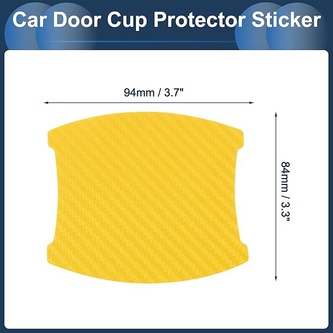 3D Car Door Handle Scratch Protector, 84x94mm Removable Magnetic Car Door Handle Protective Film Yellow, 4 Pcs
