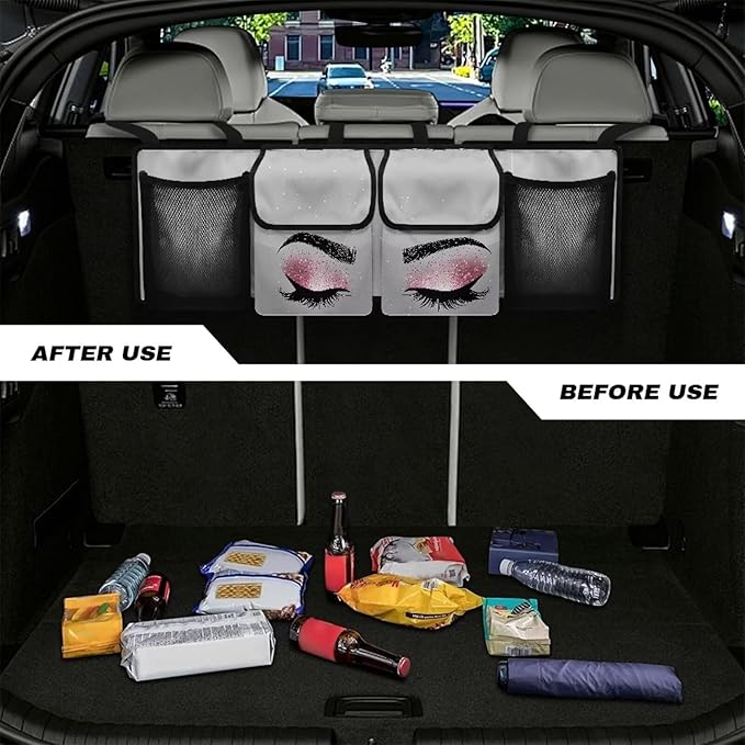Pink Eyelash Trunk Organizer Car Women Large Capacity Car Back Seat Organizer Collapsible Cargo Bag,Space Saving Expert