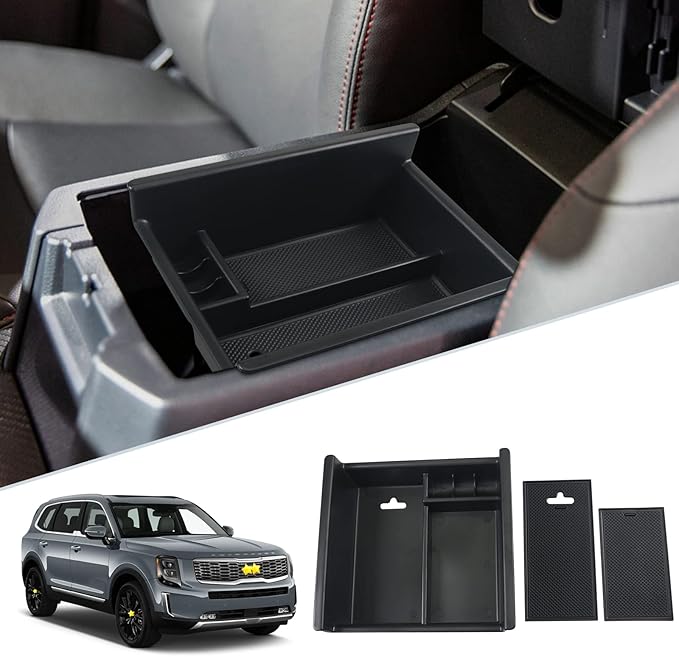 SKTU for 2020-2024 2025 Kia Telluride 2014-2024 Toyota 4Runner Center Console Organizer Insert ABS Black Materials Tray 2024 2025 Telluride Accessories with Coin and Sunglasses Holder