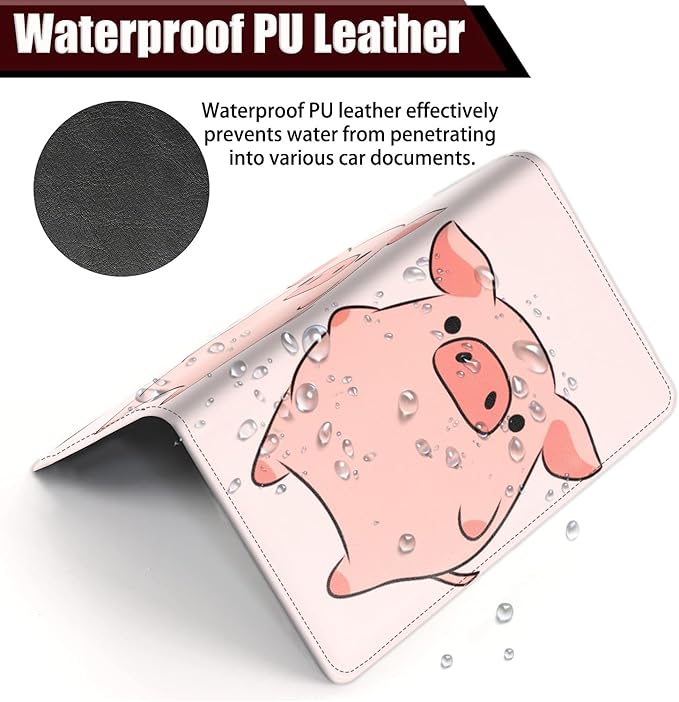 Yuxcfhjfe Car Registration and Insurance Holder, PU Leather Auto Document Holder for Men&Women, Vehicle Glove Box Compartment Organizer with Magnetic Shut for Driver's License, Pink Pig Pattern
