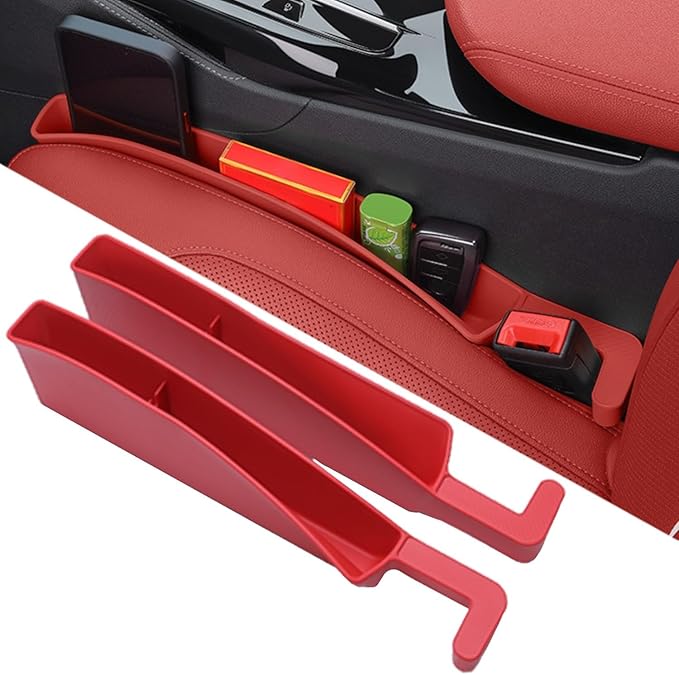 LeaHun Car Seat Gap Filler Organizer, 2 Pack No-Drop Seat Side Gap Filler Plug Strip with Storage & Belt Slot, Universal Fit Auto Catcher Fill The Gap Between Seat & Console for Car, SUV, Truck, Red