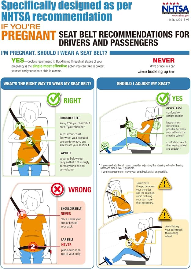 Pregnancy Car Seat Cushion for Pregnant Drivers and Passengers - Patent Pending - NHTSA Recommended - Prevent Compression of Belly - Easy to Set Up - Memory Foam for Sciatica, Hip, Coccyx Pain Relief