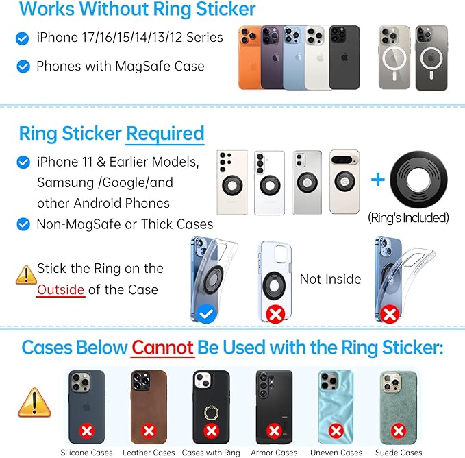 Coolpow【Newest Vacuum Magnetic Phone Holder for Car Phone Holder Mount【Movable Vacuum Suction】 Magsafe Car Mount Cell Phone Holders for Your Car Accessories Interior for Women Men for iPhone 17 16 15