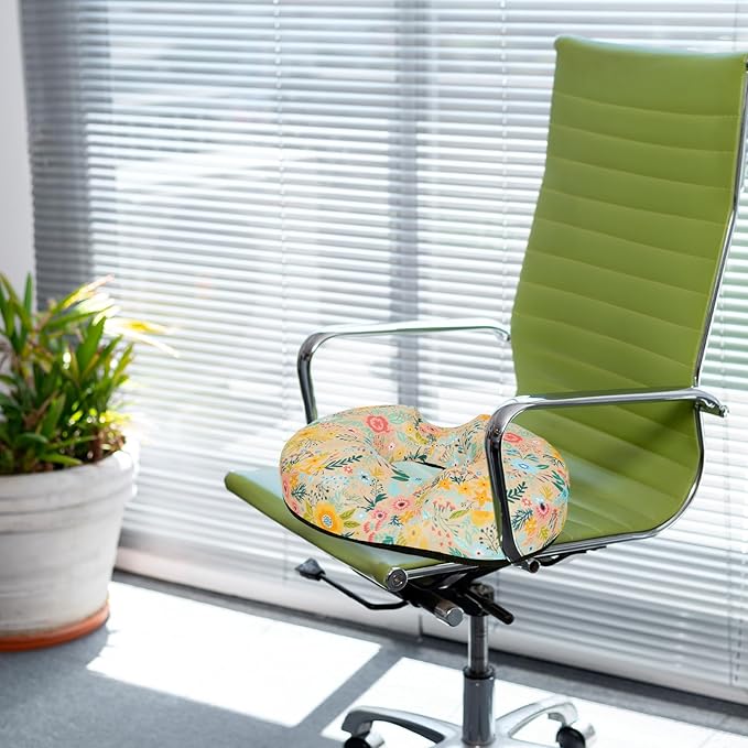 Floral Donut Pillow for Hemorrhoids Seat Cushion for Tailbone Pain Relief - Flower Home Office Chair Cushion for Long Sitting Work - Memory Foam Car Seat Cushions for Driving Butt Pain Pressure Relief