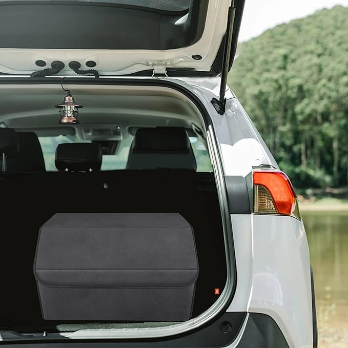 Ergocar Car Trunk Organizer, Car Boot Organiser Collapsible with Lid, Multi-Compartment Car Trunk Organizer Box with Securing Straps and Handles, Non Slip Bottom, Essential Car Accessories
