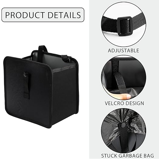Hanging Car Trash Bag, Leakproof Car Trash Bin Hanging Collapsible Portable Garbage Bag Organizer, Large Capacity Storage Bag for Vehicle (Black)