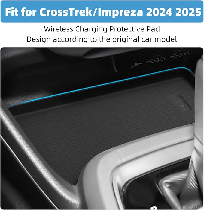 Center Console Wireless Charging Pad Fit for Subaru CrossTrek & Impreza 2024 2025 Silicone Non-Slip Wireless Charger Tray Protective Mat Interior Accessories