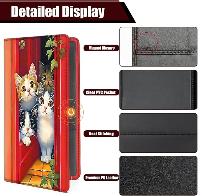 Yuxcfhjfe Car Document Holder with Magnetic Shut, Car Registration and Insurance Card Holder, Vehicle Glove Box Organizer Documents, Driver License, Auto Paperwork Organizer Wallet, Cute Cat Pattern