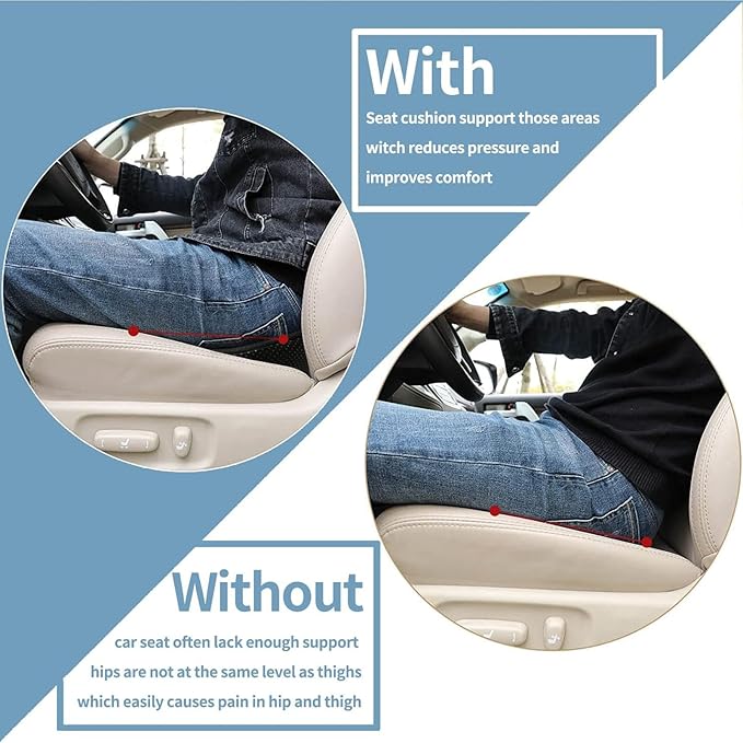 Car Seat Cushion for Ford Mustang 2000-2024, Four Seasons Universal Memory Foam Breathable Non Slip Auto Wedge Seat Pad Sciatica & Lower Back Pain Relief for Driving,Beige
