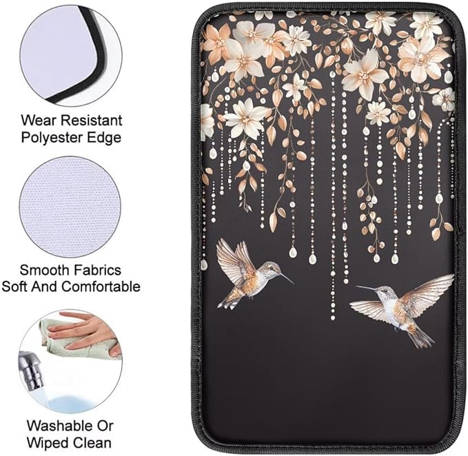 Orange Cherry Blossom Hummingbird Print Auto Center Console Cover Arm Rest Cover for SUV Truck,Soft Car Arm Rest Cover Universal Fit