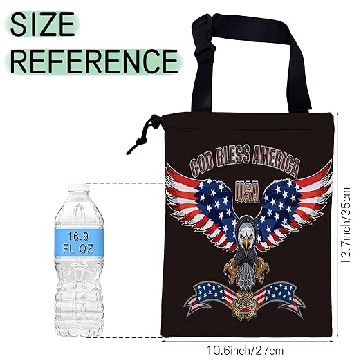 NHNXHWIA Bald Eagle Car Trash Bag,American Flag Hanging Drawstring Car Garbage Bag, Waterproof Canvas Car Back Seat Organizer with Adjustable Buckle, for Vehicles, SUVs, Camping, Road Trips
