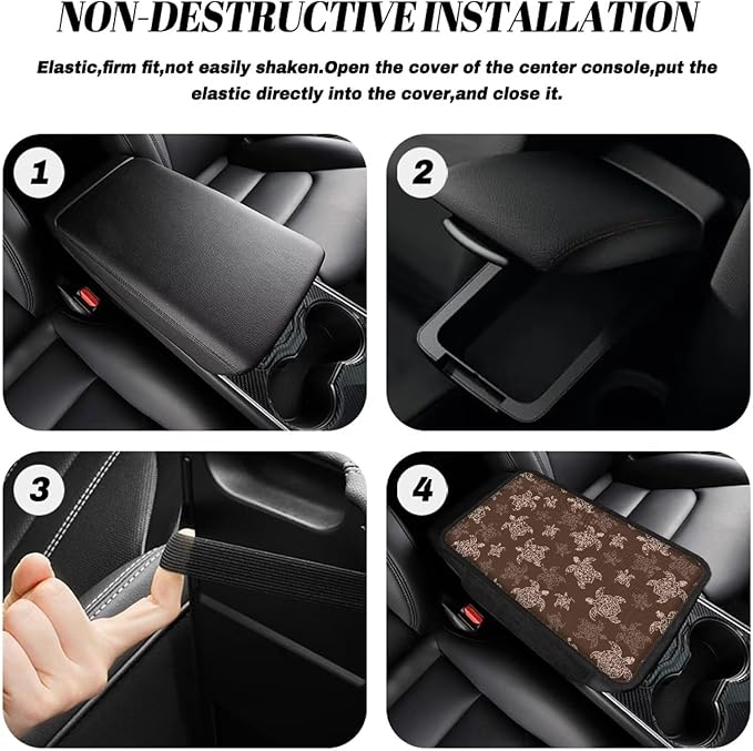 Dreaweet Car Center Console Cover Brown Sea Turtle Car Accessories Arm Rest Cover Pad for SUV Truck Van,Soft Car Armrest Cover Protector Universal Console Covers Cushion Pad