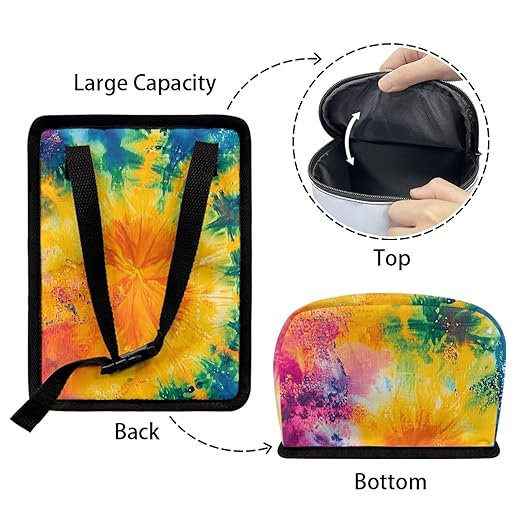 Colorful Tie Dye Print Car Accessories Back Seat Multipurpose Cars Trash Can with Lid, Leak Proof Waterproof Hanging Car Garbage Can for Road Trip Travel