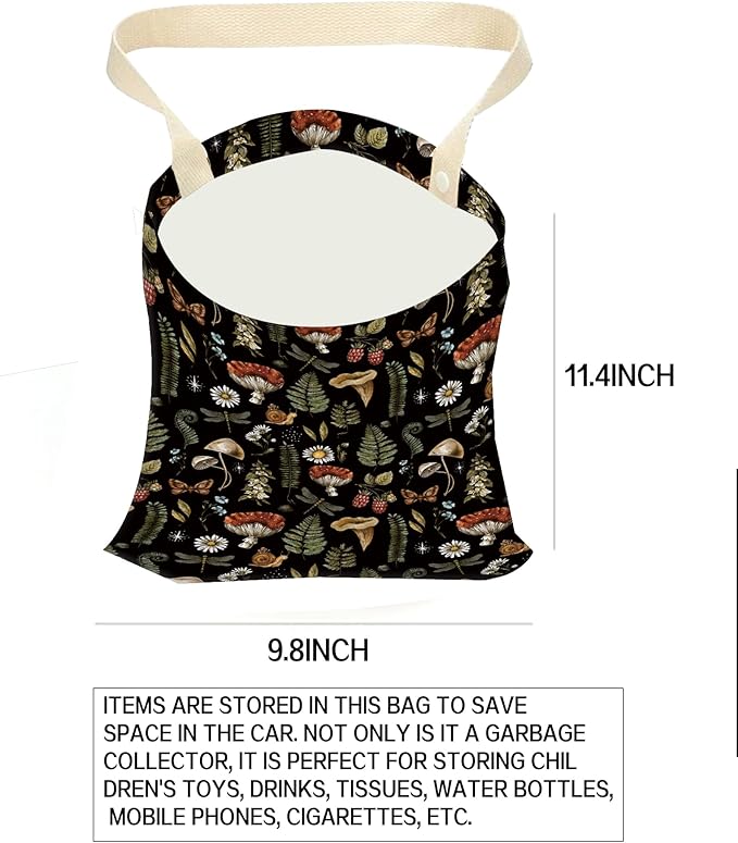 ANKVRP Hanging Car Trash Can Bag - Boho Brown Mushroom Design, Back Seat Organizer for Travel, Camping, Vehicle Accessories