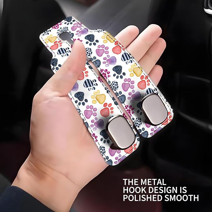 NUGGHU Car Seat Headrest Hook, Universal Leather Cute Hanger Holder Hook, Storage Organizer Interior Accessories for Purse Bags Handbag Cute Colorful Dog Paws