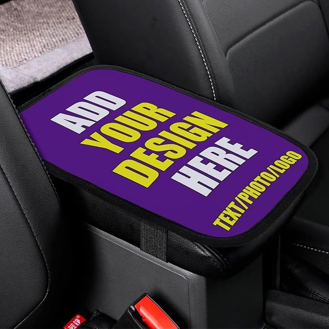 Personalized Auto Center Console Armrest Cover Custom Custom Photo Text Logo Universal Fit Soft Comfort Center Console Armrest Cushion for Car Seat Handrail Box, Indigo
