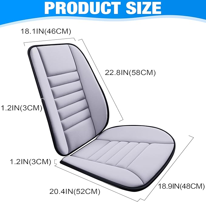 MYFAMIREA Car Seat Cushion and Back Support Pillow 1.2'' Thick Memory Foam Desk Chair Cushion Back Support for Automotive Seat Driver, Travel, Leg and Back Pain Relief, Washable, Adjustable, Gray