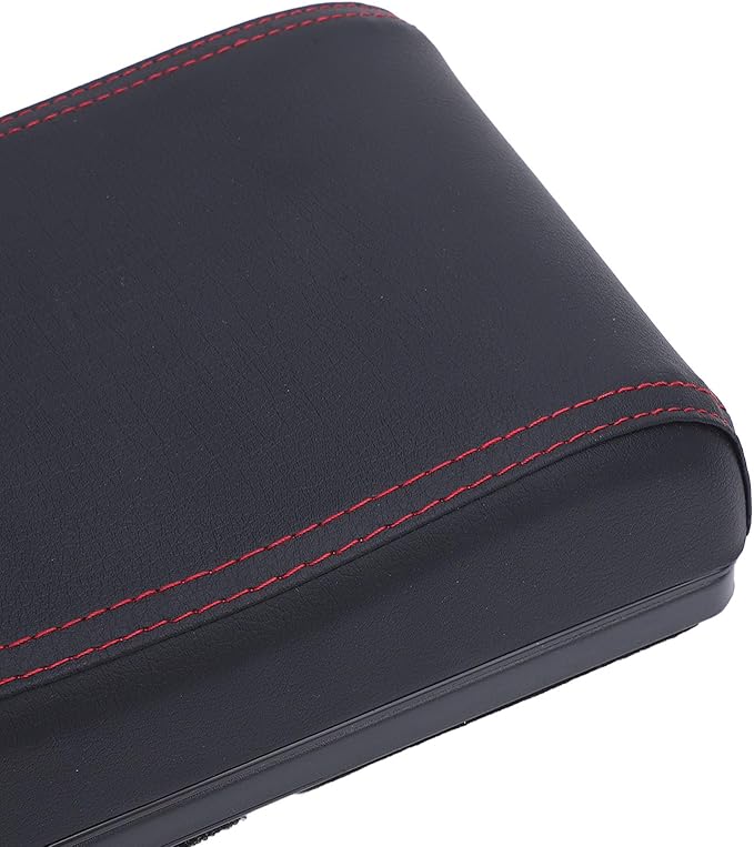 Center Console Armrest Box Cover Adjustable Length with USB Charging Port Cup Holder Universal for Most Vehicles (Red Line)